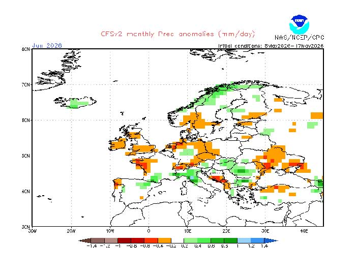 Das amerikanische Wettermodell berechnet eher trockenes Wetter für Deutschland. Nur in der Mitte soll zu viel Regen fallen. 