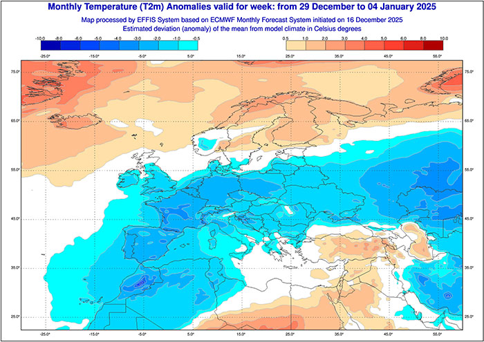 Temperaturen vom 29.12.2025 bis 04.01.2026 laut ECMWF