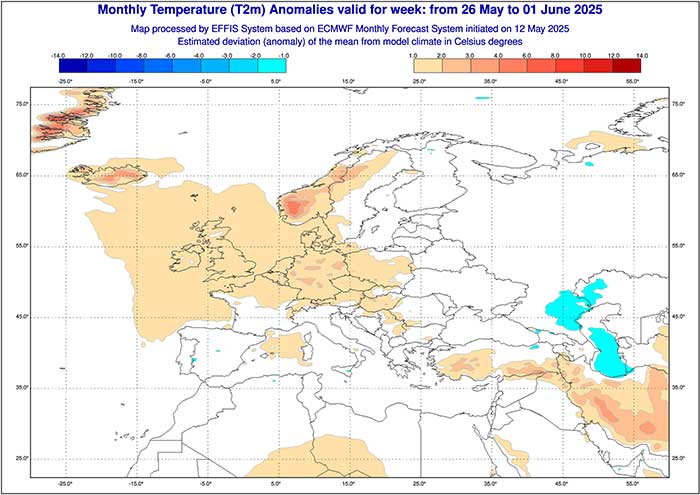 Das europäische Wettermodell ECMWF berechnet warme Werte für die Feiertagswoche in Deutschland. 