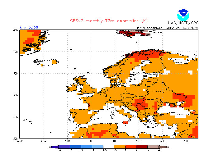 Das amerikanische Wettermodell berechnet der September insgesamt zu mild. (Quelle/NOAA) 