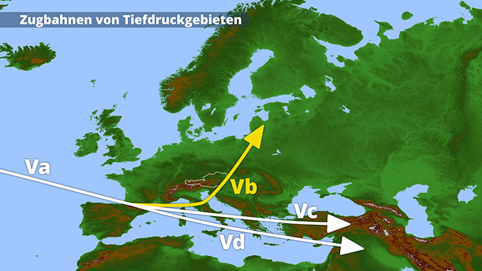 Zugbahnen von Tiefdruckgebieten