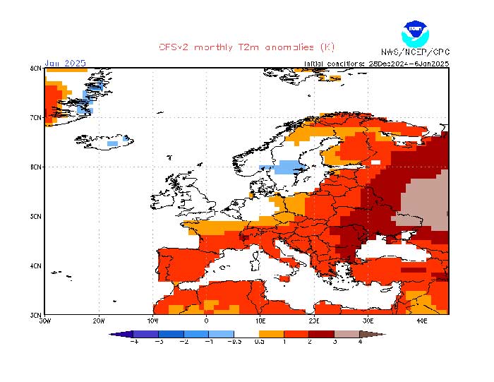 Die Temperaturverteilung im Januar nach dem amerikanischen Wettermodell der NOAA. 