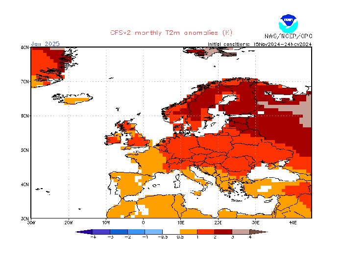 Das Wettermodell der NOAA berechnet den Januar als zu warm. 