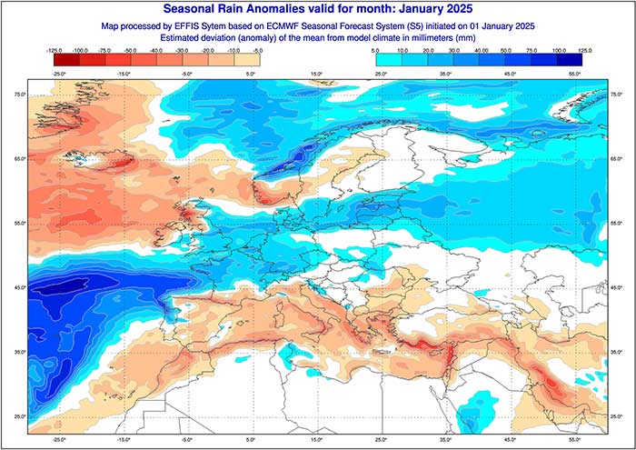 Der berechnete Niederschlag nach dem europäischen ECMWF-Wettermodell. 