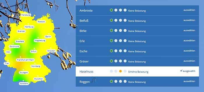 Pollenbelastung in Deutschland am 30.01.2025. 