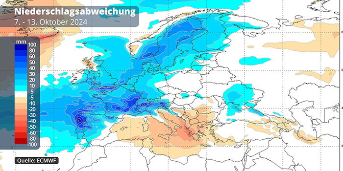 Niederschlagsabweichung ECMWF