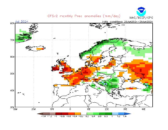 Das amerikanische Wettermodell der NOAA berechnet im Juli zu wenig Regen in Deutschland.