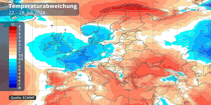 Temperaturabweichung 22. - 28. Juli