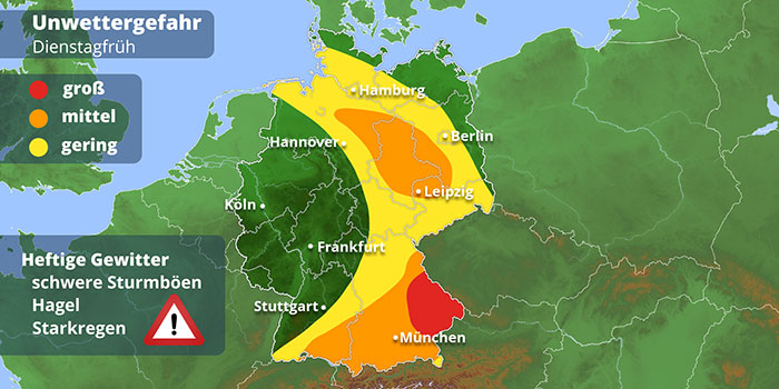 Unwettergefahr am Dienstagmorgen