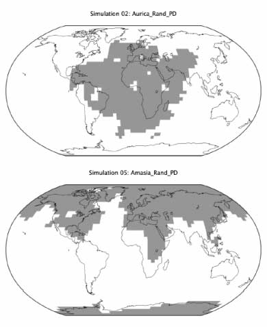 Wie sich die Landmassen bei den Superkontinenten Amasia oder Aurica verteilen würde, ist auf dieser Karte dargestellt. Credit: Way et al. 2020