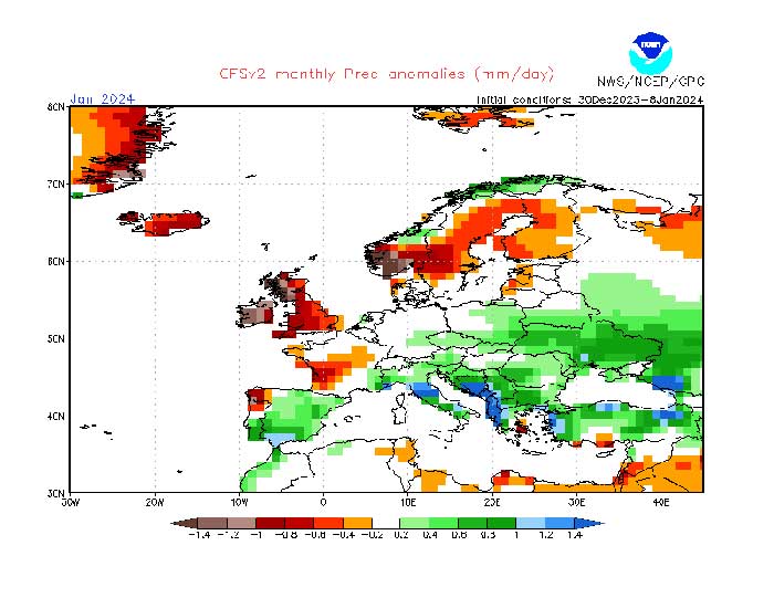 Das amerikanische NOAA-Modell zeigt für weite Teile Deutschlands durchschnittliche Werte für den Januar an. 