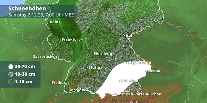 Schneehöhen Süddeutschland 2. Dezember 2023