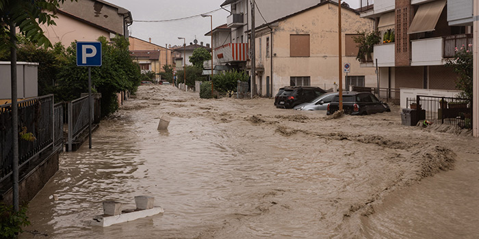 Häuser wurden am 16. Mai im italienischen Ort Cesena überflutet. 