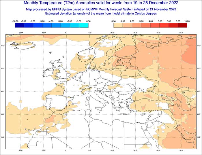 Temperaturen von 19. bis 24. Dezember nach dem ECMWF-Modell