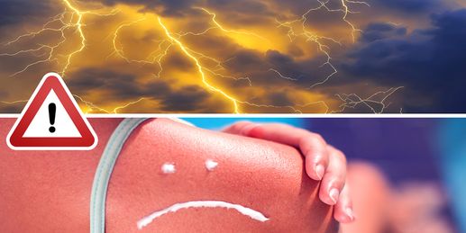 Zwei Gefahrenzonen - Sonnenbrand und Gewitter