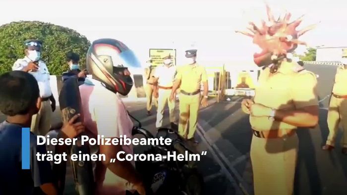 Corona auf dem Kopf: Polizist patrouilliert als Virus
