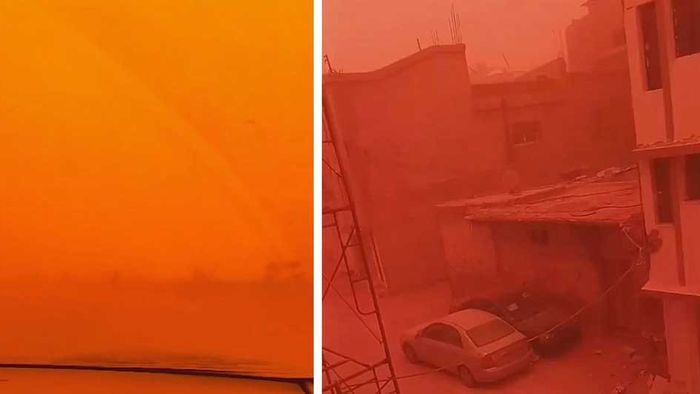 Himmel orangerot: Heftiger Sandsturm legt Küstenstadt in Libyen lahm