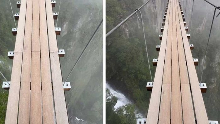 Balanceakt über Wasserfall: Für diese Hängebrücke braucht es starke Nerven