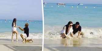 Heiratsantrag am Strand nachgestellt - Paar erlebt Beinahe-Katastrophe